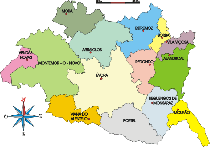 Mapa administrativo do distrito de vora
