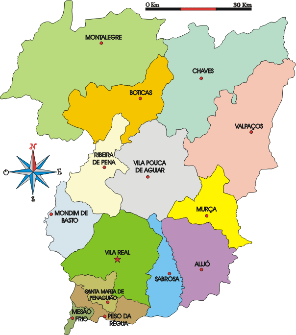 Mapa administrativo do distrito de Vila Real