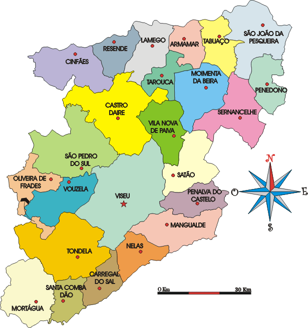 Mapa administrativo do distrito de Viseu