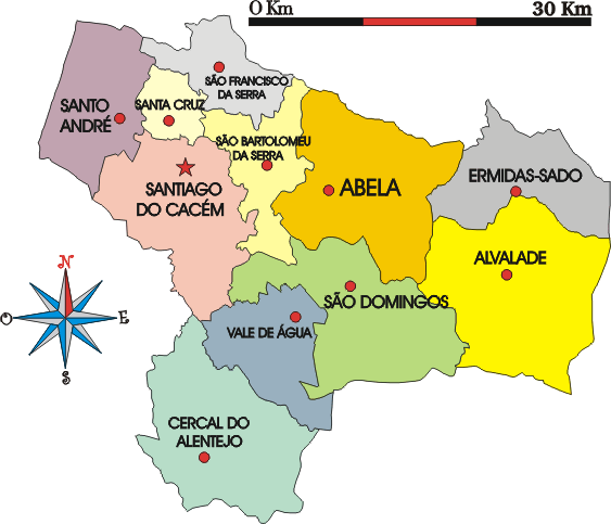 Mapa administrativo do municpio de Santiago do Cacm