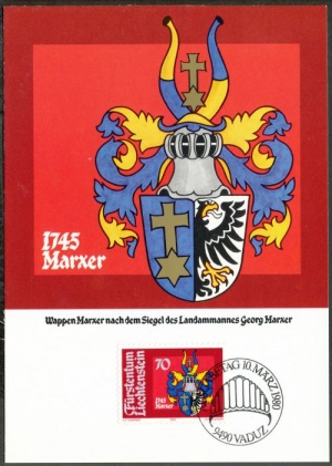Coat of arms (crest) of Liechtenstein (stamps)