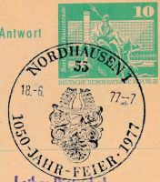 Wappen von Nordhausen/Arms of NordhausenPostal cancellation 1977
