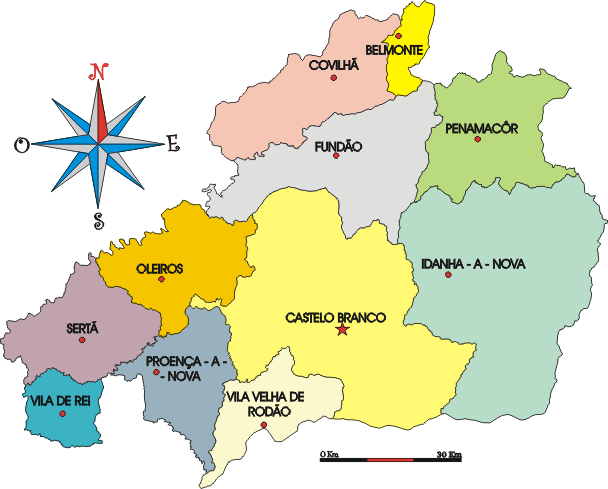 Mapa administrativo do distrito de Castelo Branco