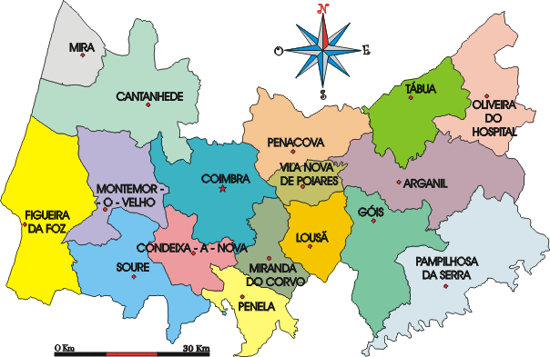 Mapa administrativo do distrito de Coimbra