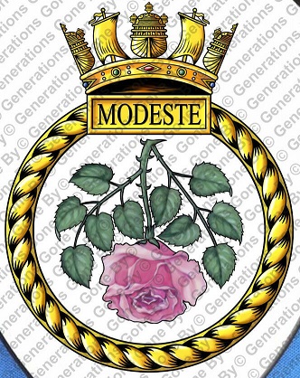 Coat of arms (crest) of the HMS Modeste, Royal Navy