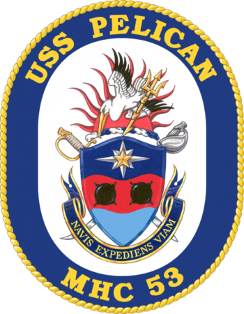Coat of arms (crest) of the Mine Hunter USS Pelican (MHC-53)