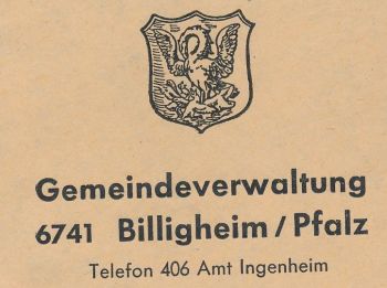 Wappen von Billigheim (Billigheim-Ingenheim)/Coat of arms (crest) of Billigheim (Billigheim-Ingenheim)